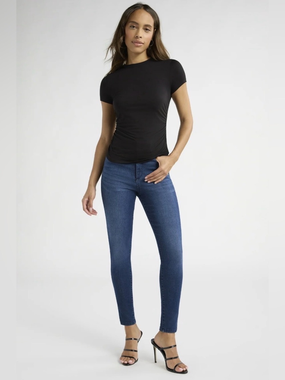 Sofia Vergara simple solid black Ruched Side short Sleeves fitted tee NWT SM - Picture 5 of 12